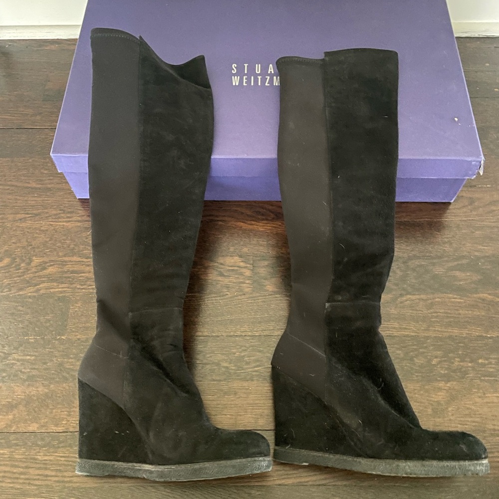 Stuart Weitzman Demiswoon Black Suede 5050 Boots Size 7.5